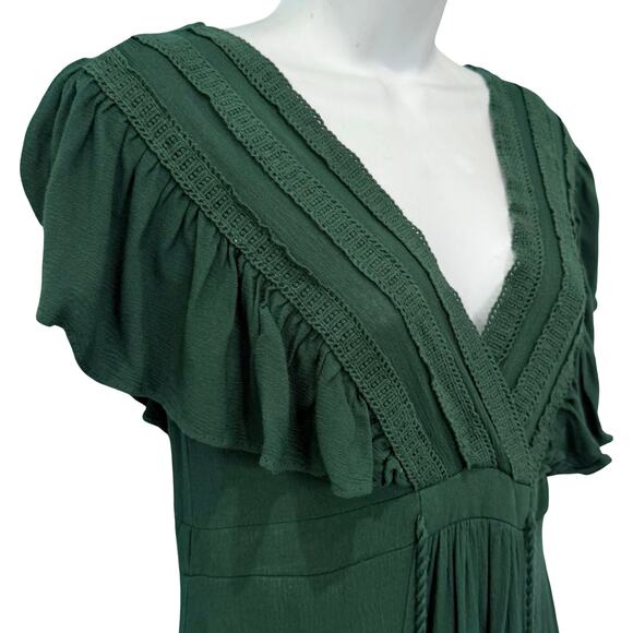 Baltic Born Jennifer Hunter Green Flutter Tassel Tie Double Slit Midi Dress sz S - Picture 8 of 13